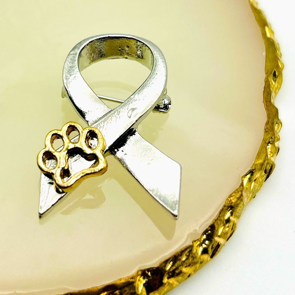 Animal advocacy ribbon paw print no-kill brooch pin